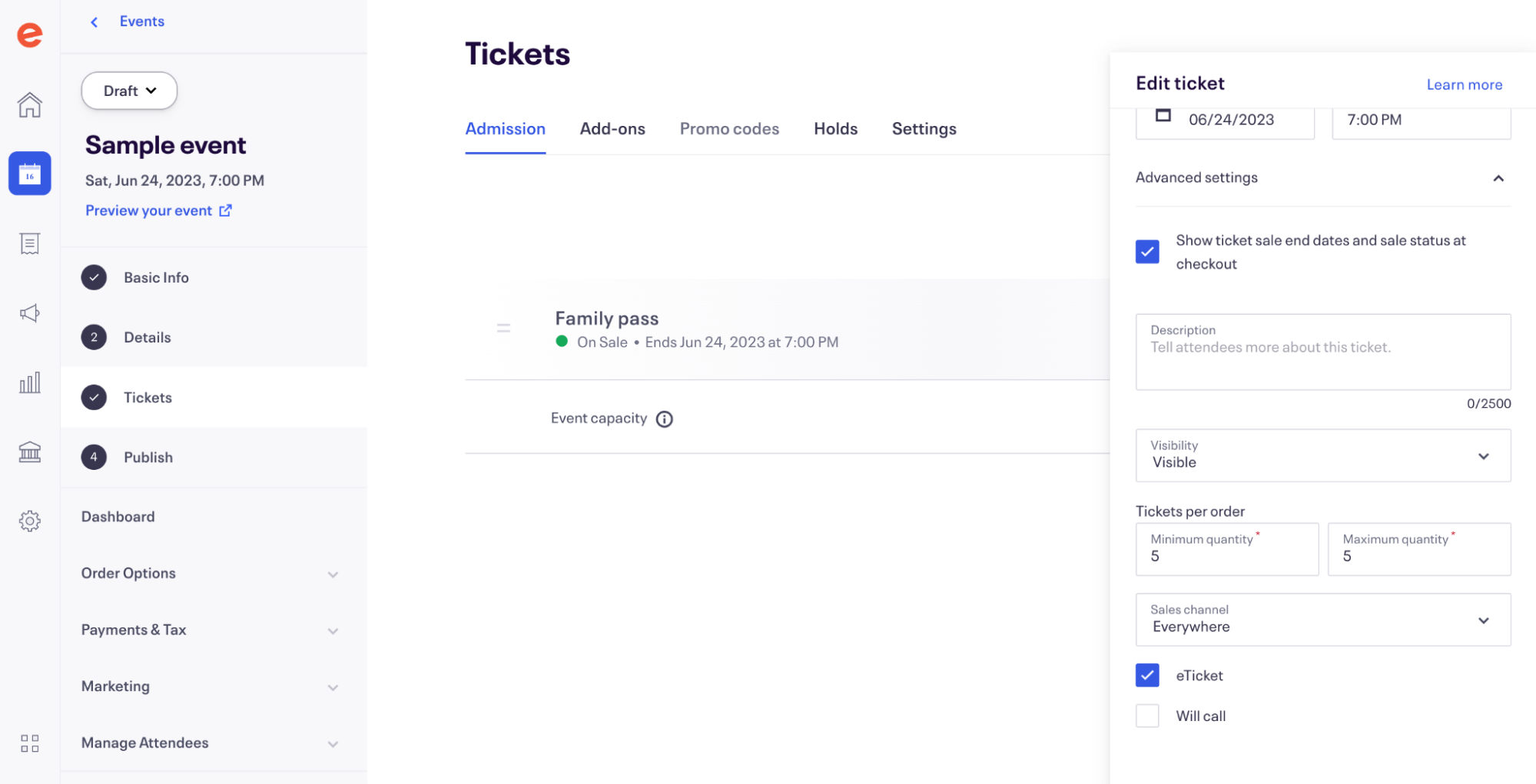 Screenshot showing how to create family passes